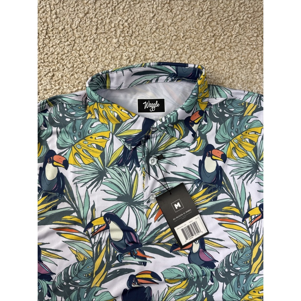 NWT Waggle Golf Polo Shirt Men's M Toucan Tropical Performance AOP NEW - Picture 7 of 11